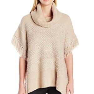 Lucky Brand chunky wool blend fringed poncho sweater XS/S